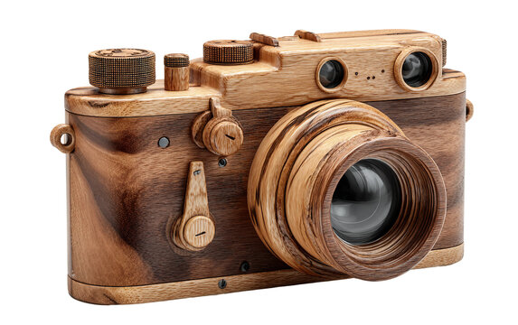Elegant Wooden Camera Model Created With Traditional Craftsmanship Representing Artistic Skill And Decorative Photography Concept Isolated on transparent background PNG