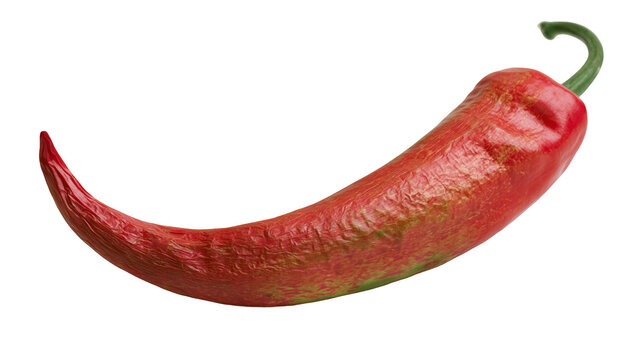 Bright red chili pepper with textured skin, isolated on transparent background