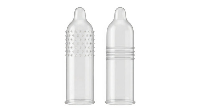 Two different types of condoms isolated on transparent background