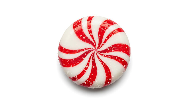 Delicious red and white candy cane shaped peppermint candy isolated on clear background
