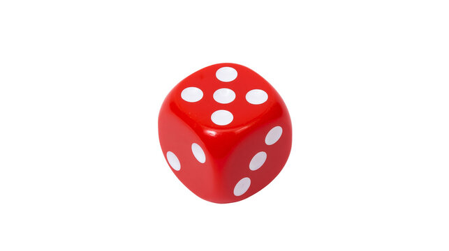 Red six-sided die with white pips showing a five and a one, isolated on transparent background