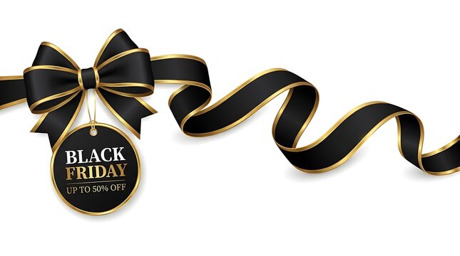 Black friday sale design template. Decorative black bow with price tag. Vector illustration.