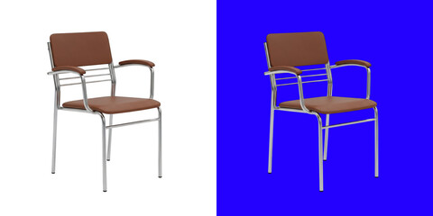 Fototapeta premium Modern brown wooden office chair with metal legs for home or business workspace use transparent png