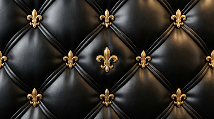 Obraz premium Black leather upholstery with golden fleur-de-lis details