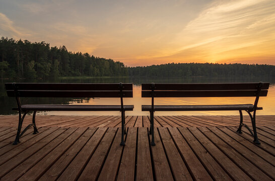 Golden sunset on Lake Guzianka. Masuria.