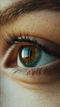 A detailed capturing the intricacies of an eye with the iris and pupil prominently displayed.