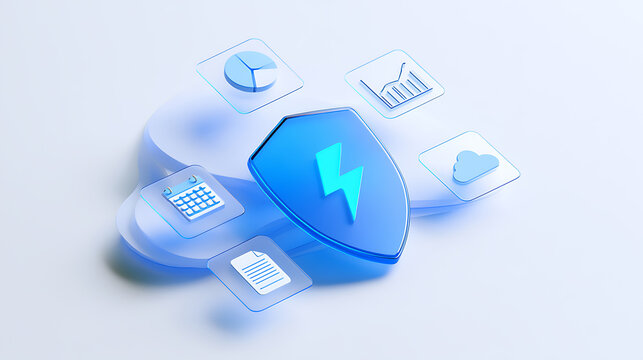 Digital shield protect data, secure online information with cloud storage. Cybersecurity, privacy, and technology concept in a modern render