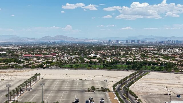 Aerial footage of homes and hotels in the skyline in Las Vegas Nevada USA