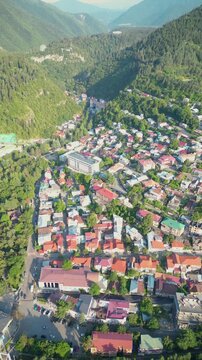 aerial view of the town in mountains