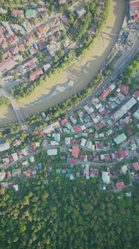 aerial view of the town in mountains