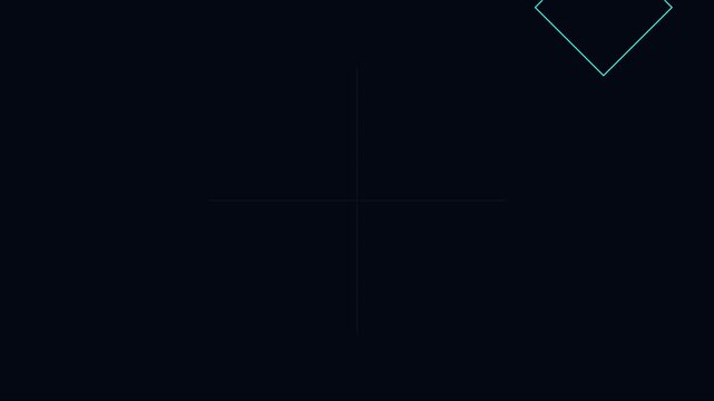 Minimalist abstract geometric motion animation 4k background, with pulsing cyan, diamond shape and, thin crosshair lines, on dark navy blue