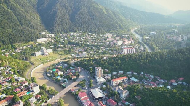 aerial view of the town in mountains