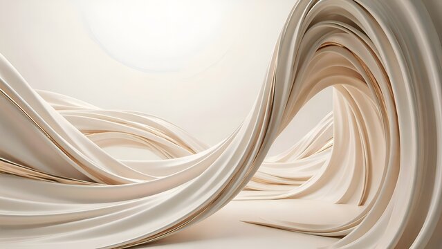 Curving ribbon like shapes a 3d render with a neutral beige color palette