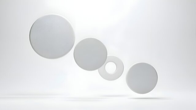 White circular objects and a torus a minimalist 3d rendering