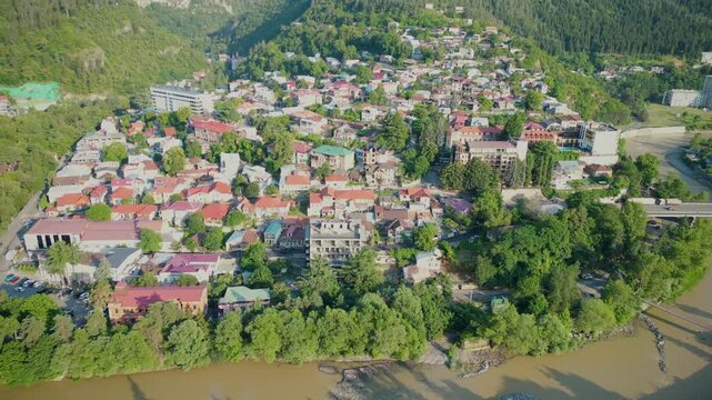 aerial view of the town in mountains
