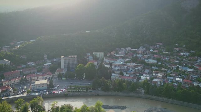 aerial view of the town in mountains