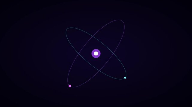 Minimalist atom model animation with orbiting electrons for science and technology concepts 4k physics