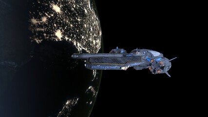 宇宙船と惑星　3DCGレンダリング © tsuneomp