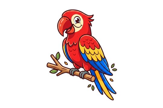 Cartoon Parrot vector illustration on white transparent background 