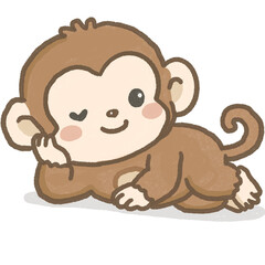 Hand Drawn Cute Monkey Character Illustration  © 정원 조