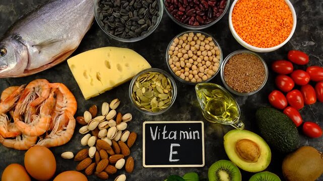 Foods that contain vitamin E. Selective focus.