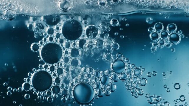 Macro view of carbonated bubbles rising through clear liquid with floating ice crystals in water sparkling drink cold refreshment crystal sparkling drink cold refreshment crystal