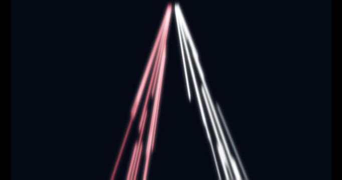 Abstract speed light trails forming perspective road lines on dark background