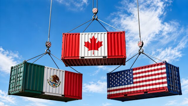 International trade containers of Canada Mexico and United States representing North American commerce logistics and supply chains