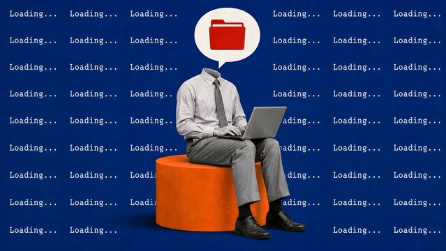 Business professional waiting with loading status concept representing delayed workflow productivity and digital processing