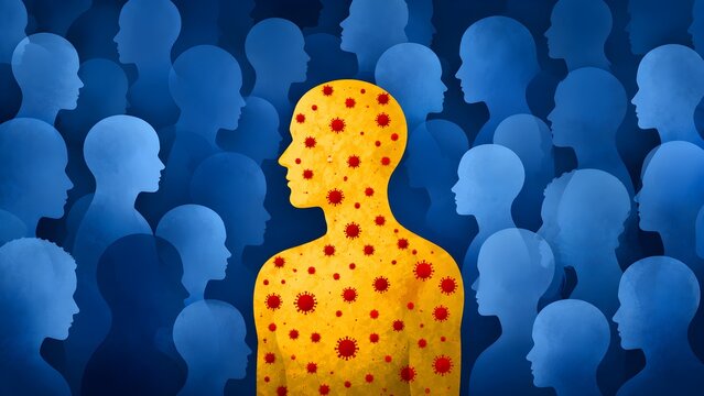 Contagious disease transmission concept with infected person among crowd illustrating epidemic spread public health and infection risk