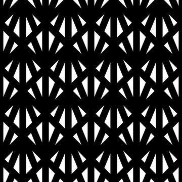 White triangles on black background. Image with repeated triangular shapes. Seamless surface pattern design. Modern ethnic motif. Embroidery ornament wallpaper. Digital paper for textile print. Vector