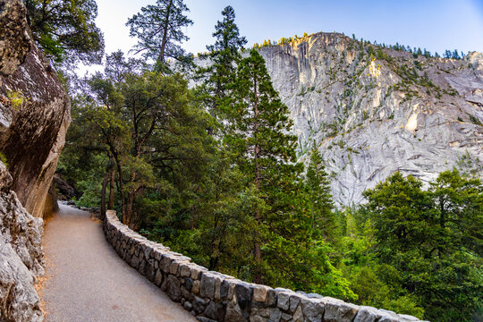 Scenic paved Mist Trail view in Yosemite Valley