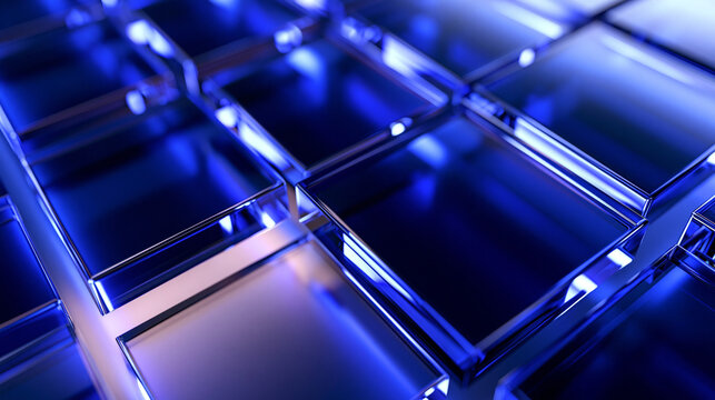 Futuristic Blue Glass Square Block Digital Technology Background