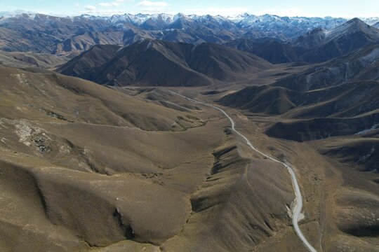 Aerial view of Lindis Pass - South Island - New Zealand