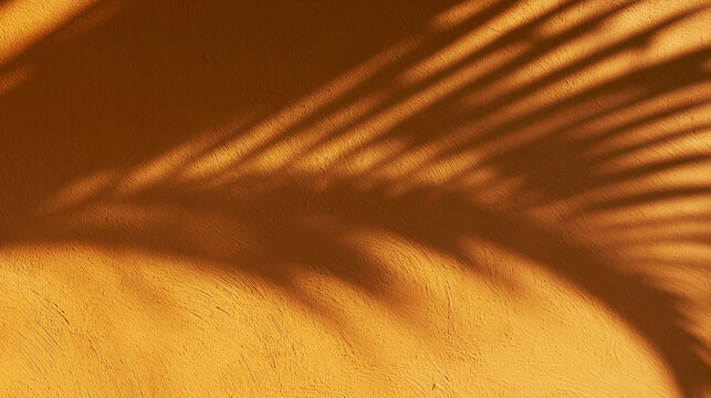 Palm Leaf Shadow on Orange Textured Wall