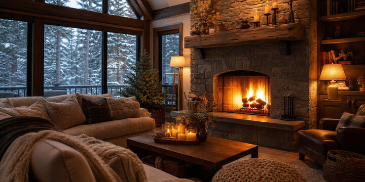 Fireplace Cozy Winter Firelight Modern Cozy Living Room Interior