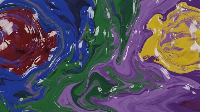 Glossy multicolor paint swirls in a bold liquid marbling pattern