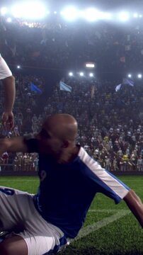 Soccer Player Leaping Over a Sliding Tackle
