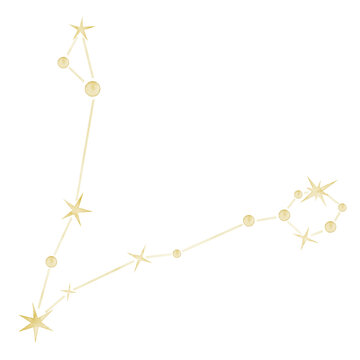 Pisces watercolor constellation illustration on isolated background. Golden zodiac star map for astrology, horoscope, nursery decor, celestial collections and fantasy designs.