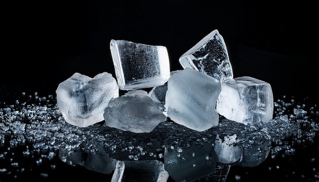 A Crushed Ice Shards On A Black Background Particles Of Crushed Ice Spread Away