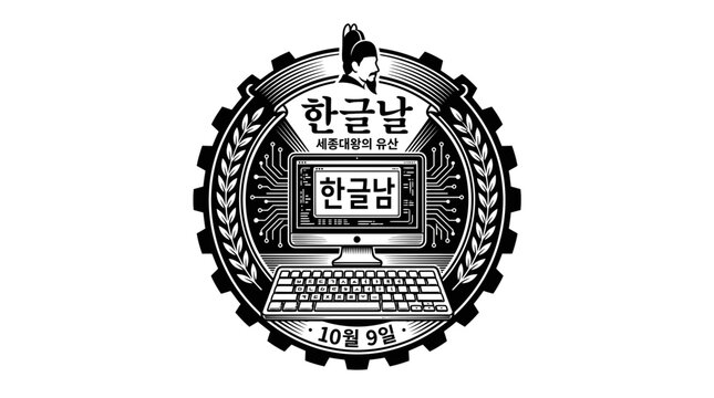 Korean Alphabet Heritage and Digital Technology Badge Illustration