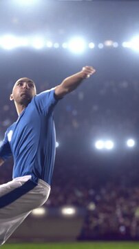 Soccer Player Looking Up as Ball Approaches, Close-Up