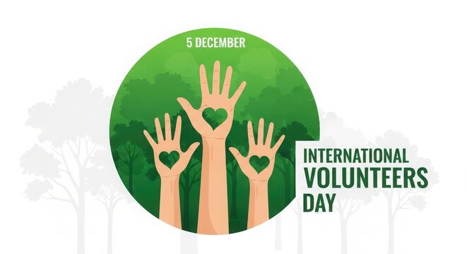 International volunteers day illustration with hands and hearts