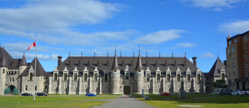 QUEBEC CITY QUEBEC CANADA: Quebec City Armoury, in Place Georges V by architect Eugene-Etienne Tache The building had to be expanded in 1913 and rebuild in after the 2008 fire.