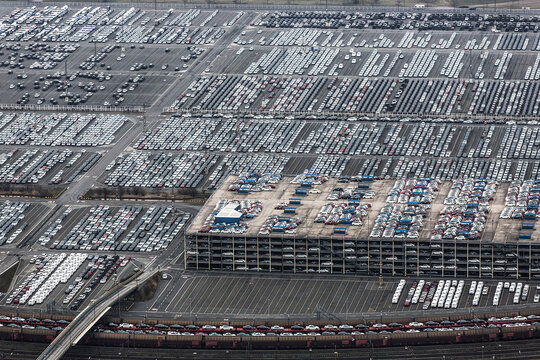 Automotive Export Terminal with Cars Awaiting Overseas Shipment