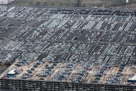 Automotive Export Terminal with Cars Awaiting Overseas Shipment