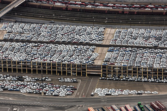 Automotive Export Terminal with Cars Awaiting Overseas Shipment