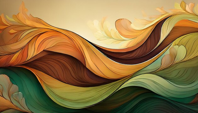 Brown Green Autum Wave Abstract Background