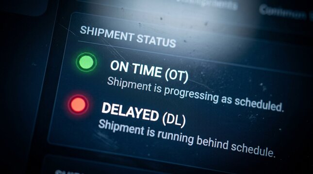 Dashboard legend showing color-coded status indicators for on-time and delayed shipments