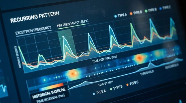 Recurring pattern chart displayed on an exception analytics dashboard screen
